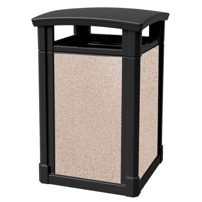 MAV44DTBLARVR Dome Lid Trash Can with Riverstone Panels - 44 Gallon Capacity - 27 3/4" Sq. x 45" H - Black in Color