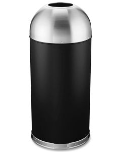 DOT15SSBKGL Bullet Dome Open Top Waste Can - 15 Gallon Capacity - 15" Dia. x 35 1/2" H - Black Body with Stainless Steel Top