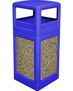 P42SQDTBLUAG Dome Lid Trash Can - 42 Gallon Capacity - 18 1/2" Sq. x 41 3/4" H - Blue with Aggregate Panels