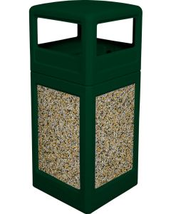 P42SQDTGRNAG Dome Lid Trash Can - 42 Gallon Capacity - 18 1/2" Sq. x 41 3/4" H - Dark Green with Aggregate Panels