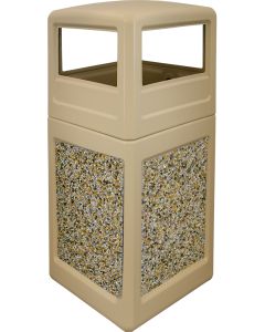 P52SQDTBEIAG Dome Lid Trash Can - 52 Gallon Capacity - 20 1/2" Sq. x 45 1/2" H - Beige in Color with Aggregate Panels