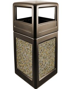 P52SQDTJAVAAG Dome Lid Trash Can - 52 Gallon Capacity - 20 1/2" Sq. x 45 1/2" H - Dark Brown in Color with Aggregate Panels