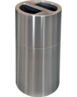 Imprezza ALMOR35 Aluminum Open Top Dual Stream Recycling Container - 30 Gallon Capacity - Satin Aluminum