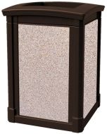 MAV44OTJAVACBL Open Top Trash Can with Cobblestone Panels - 44 Gallon Capacity - 27 3/4" Sq. x 40" H - Dark Brown in Color