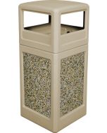 P42SQDTBEIAG Dome Lid Trash Can - 42 Gallon Capacity - 18 1/2" Sq. x 41 3/4" H - Beige with Aggregate Panels