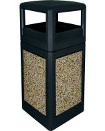 P42SQDTBLAAG Dome Lid Trash Can - 42 Gallon Capacity - 18 1/2" Sq. x 41 3/4" H - Black with Aggregate Panels