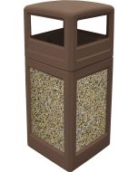 P42SQDTBROAG Dome Lid Trash Can - 42 Gallon Capacity - 18 1/2" Sq. x 41 3/4" H - Bronze with Aggregate Panels