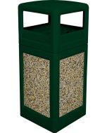 P42SQDTGRNAG Dome Lid Trash Can - 42 Gallon Capacity - 18 1/2" Sq. x 41 3/4" H - Dark Green with Aggregate Panels