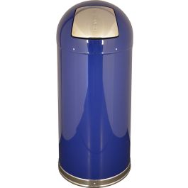 15 Gallon Metal Push Door Dome Top Blue Trash Can 15DTBL